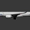 Modern Passenger Airplane with White Fuselage Blue Tail Wings and Engines