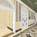 Elegant Elevator Hallway Interior Design With Ornate Patterned Carpet And Decorative Walls 3d model