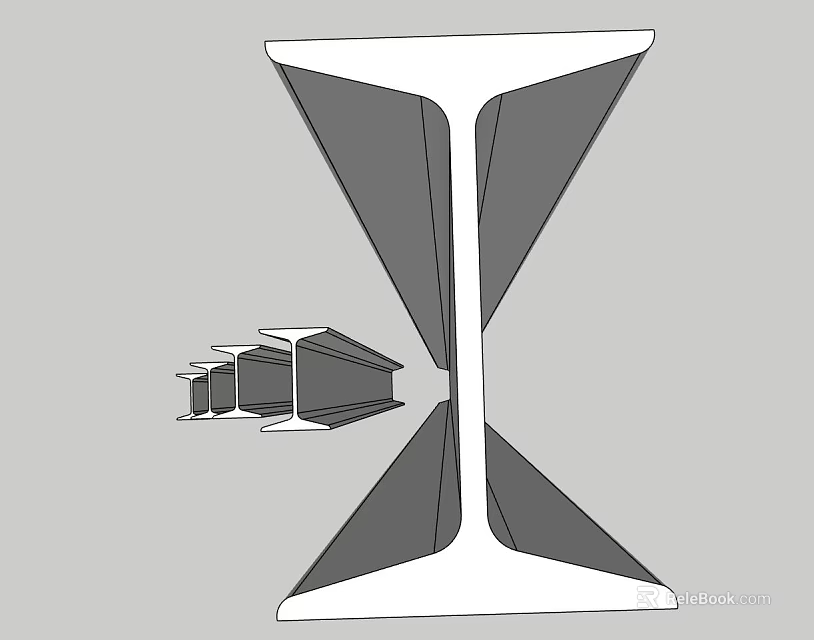 Hourglass shaped component with symmetrical triangular structure and stacked rectangular parts 3d model
