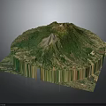 Detailed 3D Terrain Model of Mountain With Green Vegetation and Layered Structure
