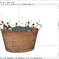 Brass Bucket Engraved With COLD BEER Filled With Ice Cubes And Multiple Beer Bottles