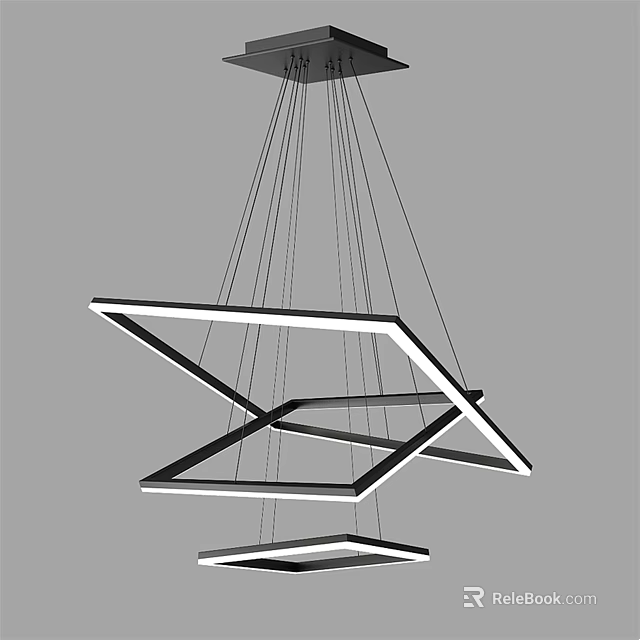 Modern Geometric Chandelier with Layered Frame Design White Edges and Black Structure 3d model