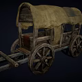 Vintage Old Wooden Wagon with Canvas Cover and Large Wooden Wheels
