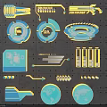 Modern Glowing Tech Interface Icons With Digital Elements And Design Features 3d model
