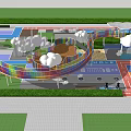 Vibrant Garden Landscape Design With Rainbow Structure Cloud Decor And Colorful Activity Areas