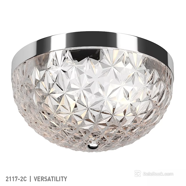 Elegant Diamond Cut Transparent Crystal Ceiling Light with Silver Metal Frame 3d model 