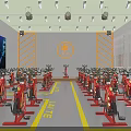 Modern Fitness Gym Interior Featuring Yellow Walls Gray Floor Green Exercise Steps And Fitness Equipment