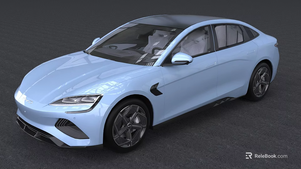 Light Blue Modern Electric Sedan With Sleek Aerodynamic Body And Alloy Wheels 3d model 