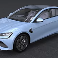 Light Blue Modern Electric Sedan With Sleek Aerodynamic Body And Alloy Wheels