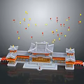 Ancient Traditional Architecture With Classical Roof And Floating Colorful Lanterns And Cultural Heritage Scene