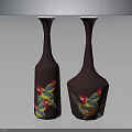 Two Decorative Home Furniture Vases With Maroon Color And Colorful Parrot Patterns