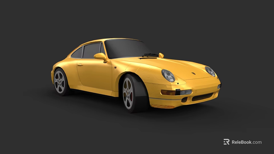 Yellow Two Door Sports Car With Black Roof And Sporty Wheels Design 3d model 