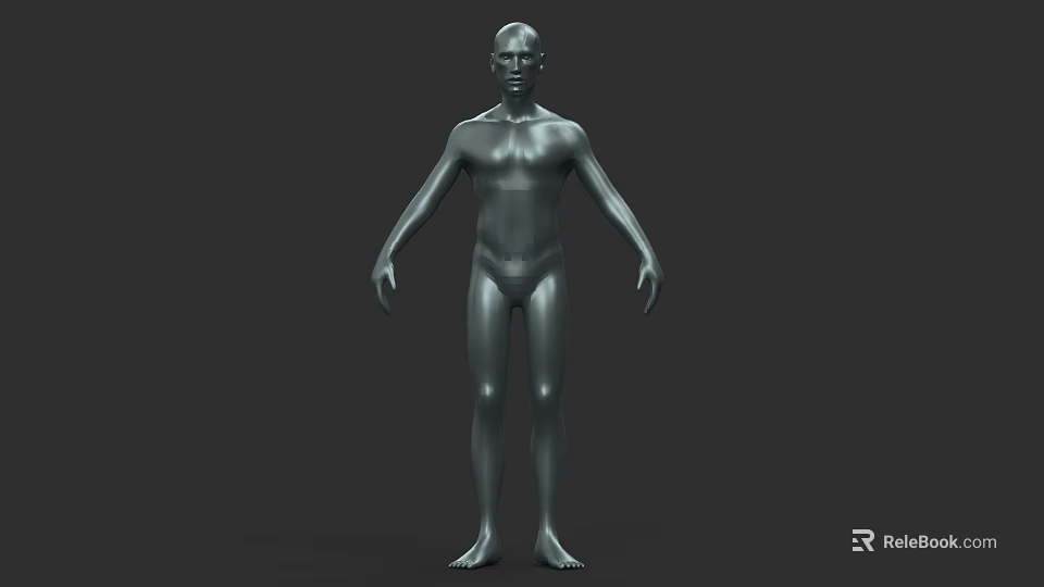 Detailed Man 3D Model with Silver Body in Standing Pose on Dark Background 3d model 