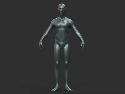 Detailed Man 3D Model with Silver Body in Standing Pose on Dark Background 3d model