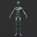 Detailed Man 3D Model with Silver Body in Standing Pose on Dark Background