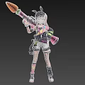 Woman With Rabbit Ears Holding Carrot Weapon In Black Top White Shorts Against Pink Background