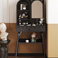 Modern Black Dressing Table With Drawer Shelf And Decorative Accessories Plus Chair