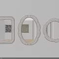 Three Decorative Mirrors with Various Shapes and Ornate Frames Hanging on Light Wall 3d model