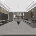 Modern Living Dining Room With Marble Wall TV Beige Sofa Large Window And Coffee Table
