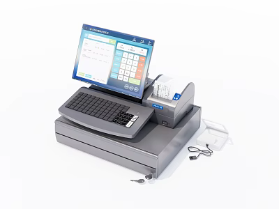 Modern Commercial POS System With Touchscreen Display Keyboard And Receipt Printer For Retail Use 3d model