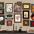 Multiple Abstract Paintings On Interior Wall In Various Frames Diverse Styles And Decorative Elements 3d model