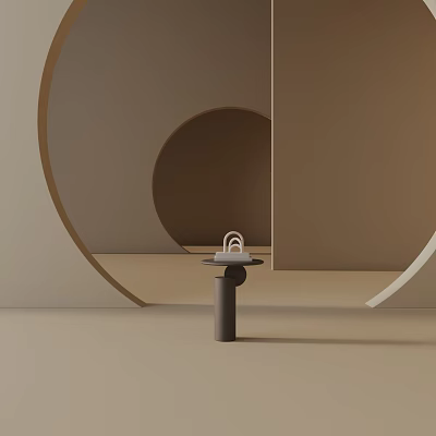 Modern Side Table with Minimalist Circular Design in Neutral Beige and Brown Interior Setting 3d model