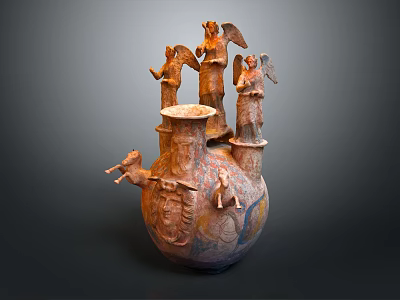 Vintage Ancient Decorative Wine Bottle With Angel Statues And Intricate Carvings 3d model