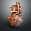 Vintage Ancient Decorative Wine Bottle With Angel Statues And Intricate Carvings
