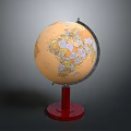 Detailed World Globe With Red Wooden Base And Metal Stand