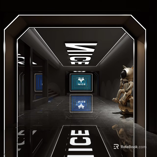 Modern KTV Interior Design With LED Lighting Sculpture And Corridor Decor 3d model 