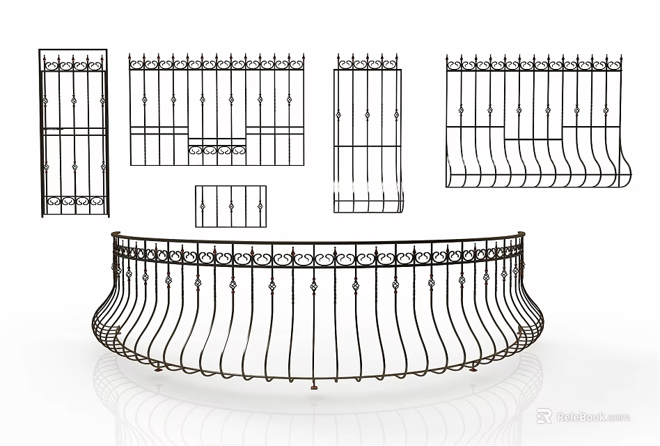 Wrought Iron Fence Designs With Various Decorative Patterns And Styles 3d model 