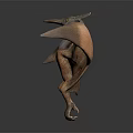 Pterosaur Model Displaying Spread Wings In Standing Pose On Dark Reflective Background 3d model