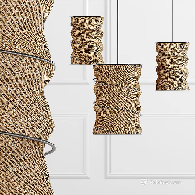 Modern Woven Rattan Pendant Light With Spiral Design For Home Decor 3d model 