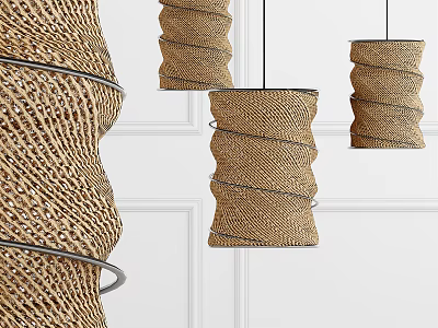 Modern Woven Rattan Pendant Light With Spiral Design For Home Decor 3d model
