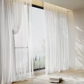 Elegant White Sheer Curtains Flowing in Sunlight by Window with Tree View