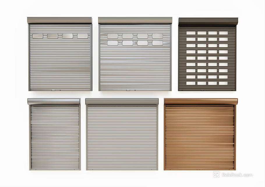 Various Roller Shutter Designs With Different Colors And Textured Patterns For Buildings 3d model