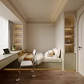 Cozy Kids Room Interior With Beige Cabinets Bookshelves Window White Curtains And Green Plants