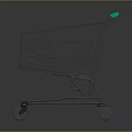 Metal Shopping Cart With Silver Frame Green Handles And Four Wheels