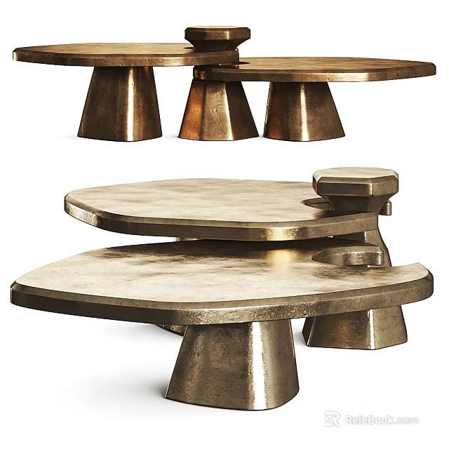 Modern Brass Coffee Table With Layered Design And Sculptural Metal Legs 3d model 