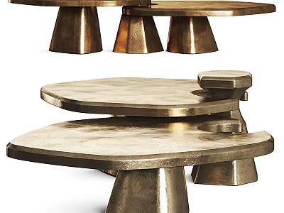 Modern Brass Coffee Table With Layered Design And Sculptural Metal Legs 3d model