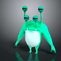 Green 3D Cartoon Creature With Multiple Eyes White Belly And Glossy Four Limbs Digital Art