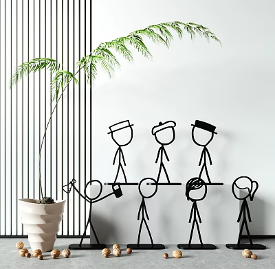Minimalist Black Line Design Decorative Figurine Set With Potted Plant For Modern Home Decor 3d model