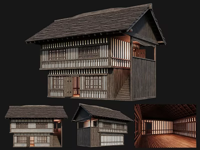 Traditional Ancient Architecture With Wooden Structure Tile Roof Lattice Windows And Interior Design 3d model