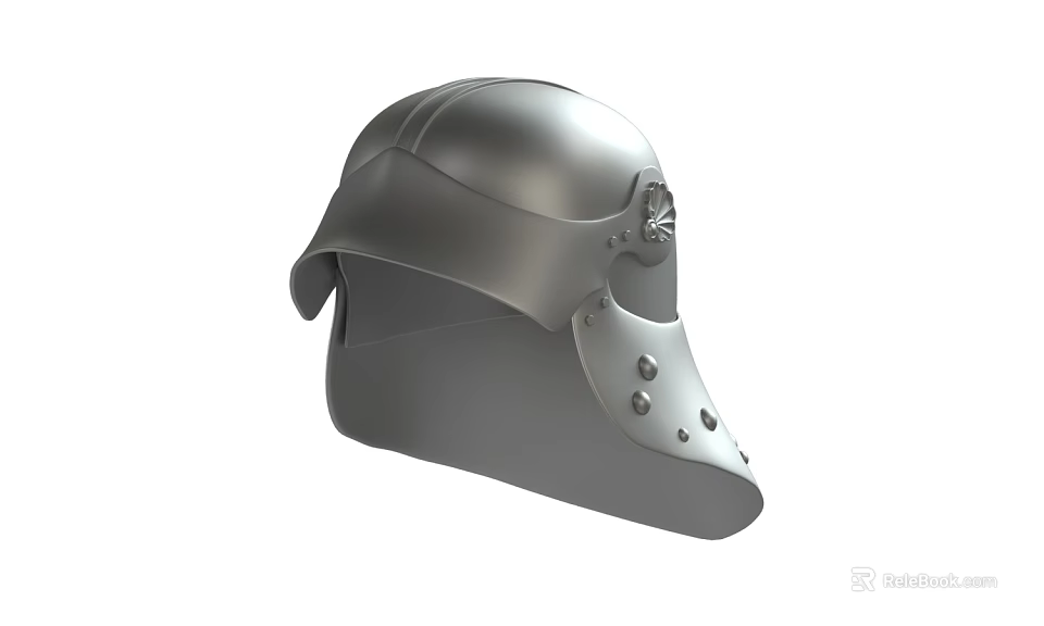 Detailed Antique Medieval Armor Helmet With Face Shield And Metal Rivets Design 3d model 