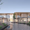 Modern Style Architecture Featuring Large Glass Curtain Walls Courtyard Stone Path Greenery And Water Feature 3d model