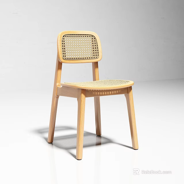 Light Wood Dining Chair With Woven Backrest And Simple Natural Design 3d model 