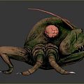 3D Rendered Mythical Monster Creature With Green Body Red Antennae Multiple Legs And Sharp Teeth