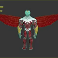 Masked Winged Superhero Character With Red Wings And Red White Yellow Costume