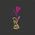 Decorative Metal Furniture Piece With Red Rose Design Curved Stem And Leaves