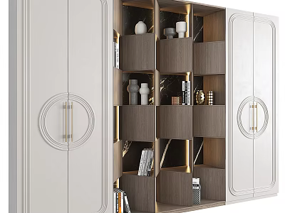 Luxury Modern Decorative Cabinet With Wooden White Panels Glass Doors And LED Lighting 3d model